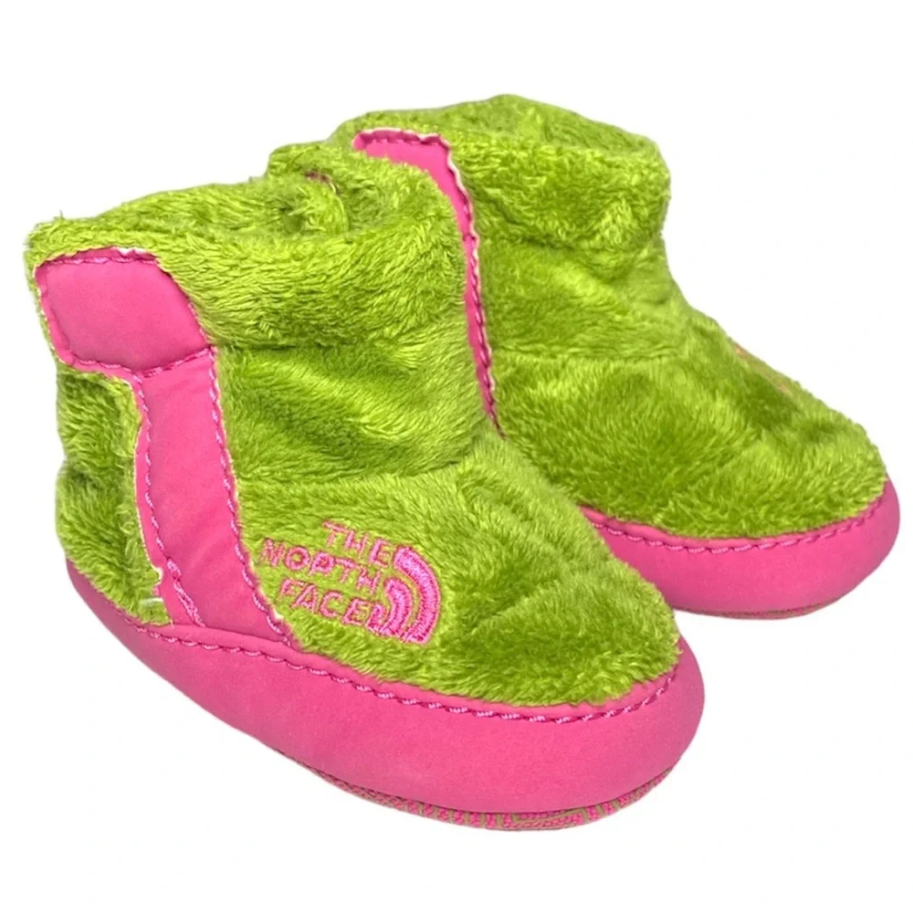 The North Face Infant NSE Fleece Booties Green Pink Size 4